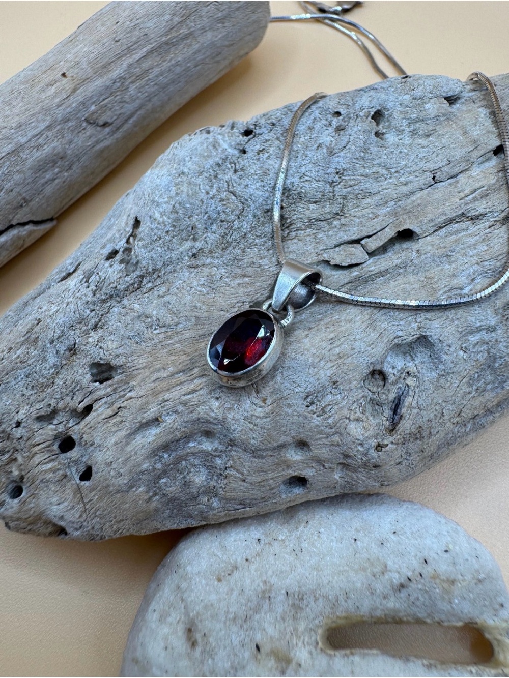 Crimson Flame Pendant — Sterling Silver & Garnet Necklace